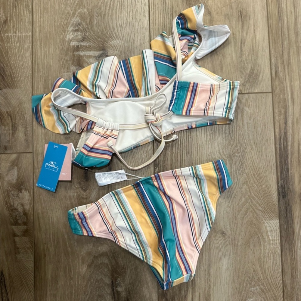 🆕 O'NEILL Baja Stripe Ruffle Swim Bikini Set - Picture 2 of 4